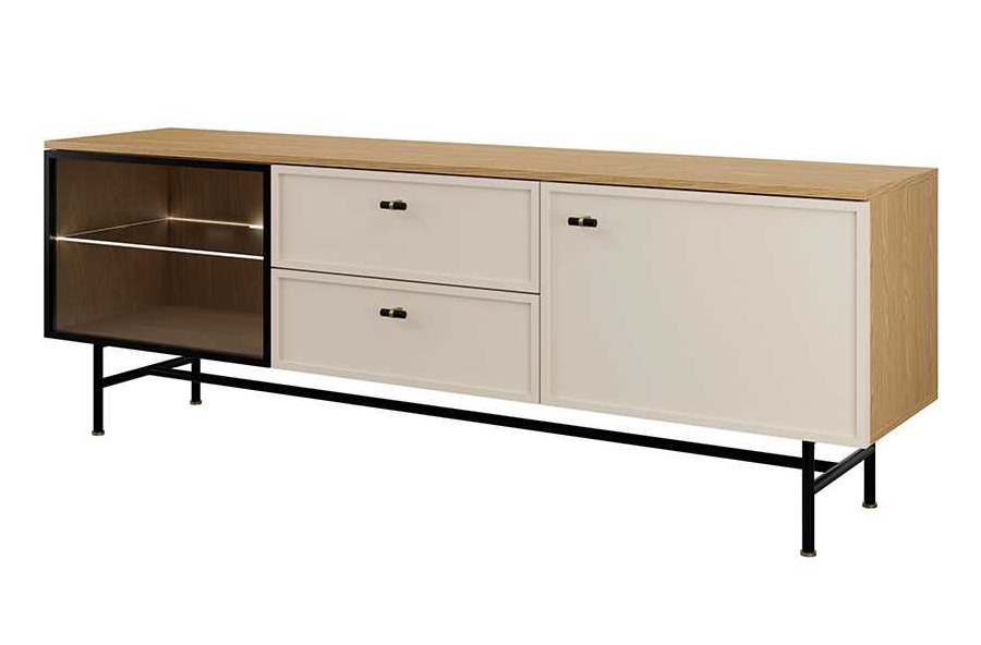 ELORA SZAFKA RTV DUZA 2S2D SZKLO_dąb wiosenny+macadamia kaszmir kaszmirowa beż beżowa.jpg