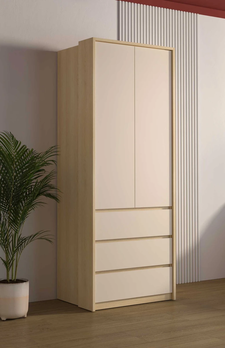 TERRA 24LBON68_1+24LGON01 SZAFA DWUDRZWIOWA 3 SZUFLADY Z LISTWĄ BOCZNĄ DO SYPIALNI MŁODZIEŻOWA DĄB LINDBERG BEŻ PIASKOWY ARANŻACJA.jpg