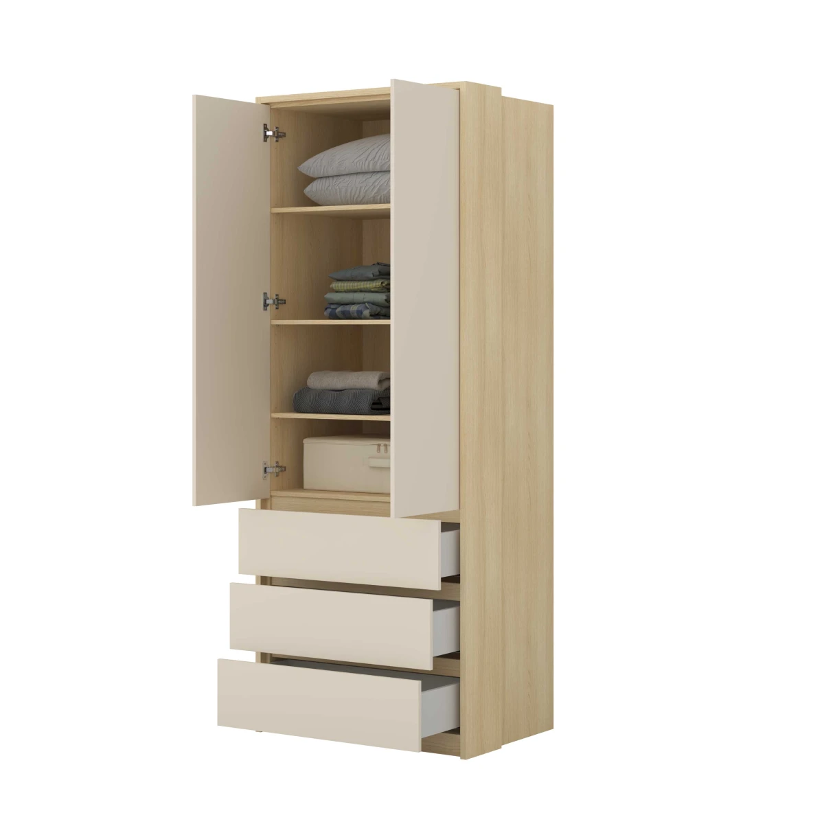 TERRA 24LBON68_4bb+24LGON01 SZAFA DWUDRZWIOWA 3 SZUFLADY Z LISTWĄ BOCZNĄ DO SYPIALNI MŁODZIEŻOWA DĄB LINDBERG BEŻ PIASKOWY WEWNĄTRZ PÓLKI PÓŁARANŻ.jpg