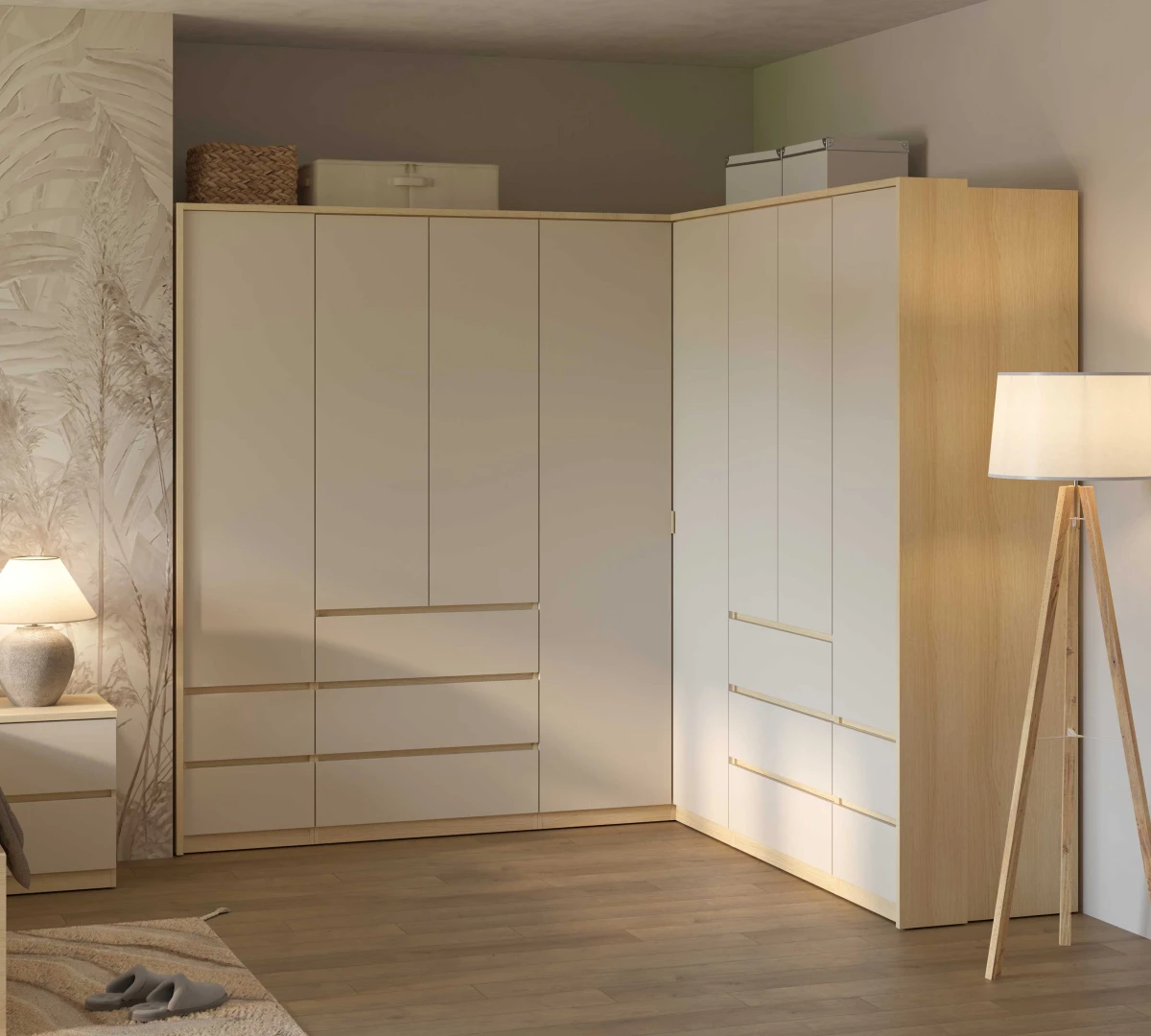 TERRA 24LBON..5 MEBLOŚCIANKA ZABUDOWA SZAFA DĄB LINDBERG BEŻ PIASKOWY ARANŻACJA.jpg