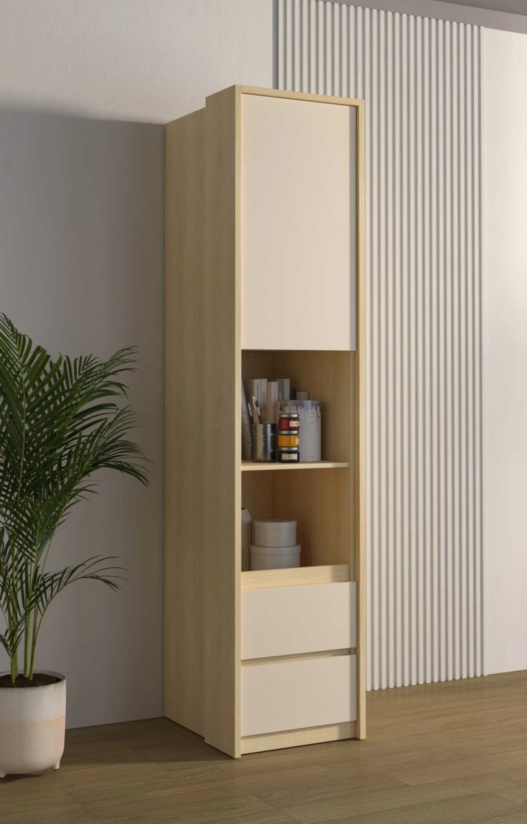 TERRA 24LBON94_1+24LGON01 REGAŁ GŁĘBOKI Z LISTWĄ BOCZNĄ 2 SZUFLADY JEDNODRZWIOWY DĄB LINDBERG BEŻ PIASKOWY ARANŻACJA.jpg