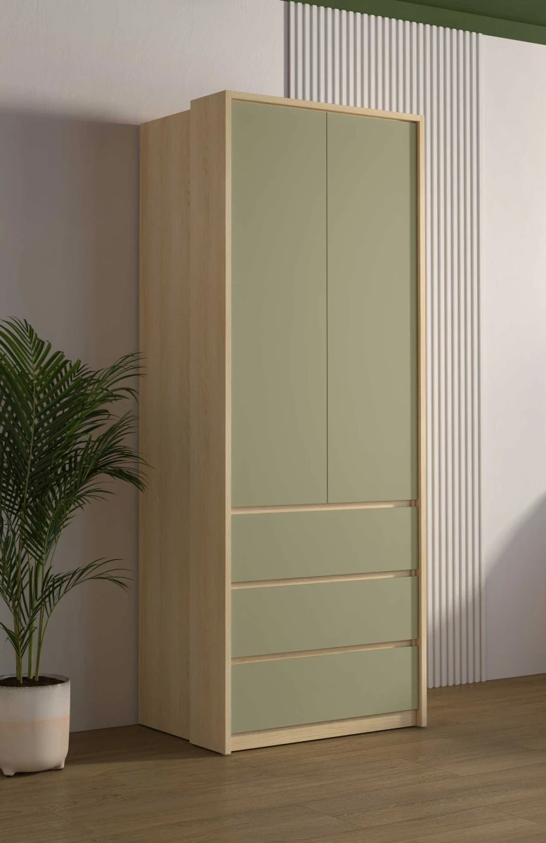 TERRA 24LEON68_1+24LGON01 SZAFA DWUDRZWIOWA 3 SZUFLADY Z LISTWĄ BOCZNĄ DO SYPIALNI MŁODZIEŻOWA DĄB LINDBERG EUKALIPTUS ARANŻACJA.jpg