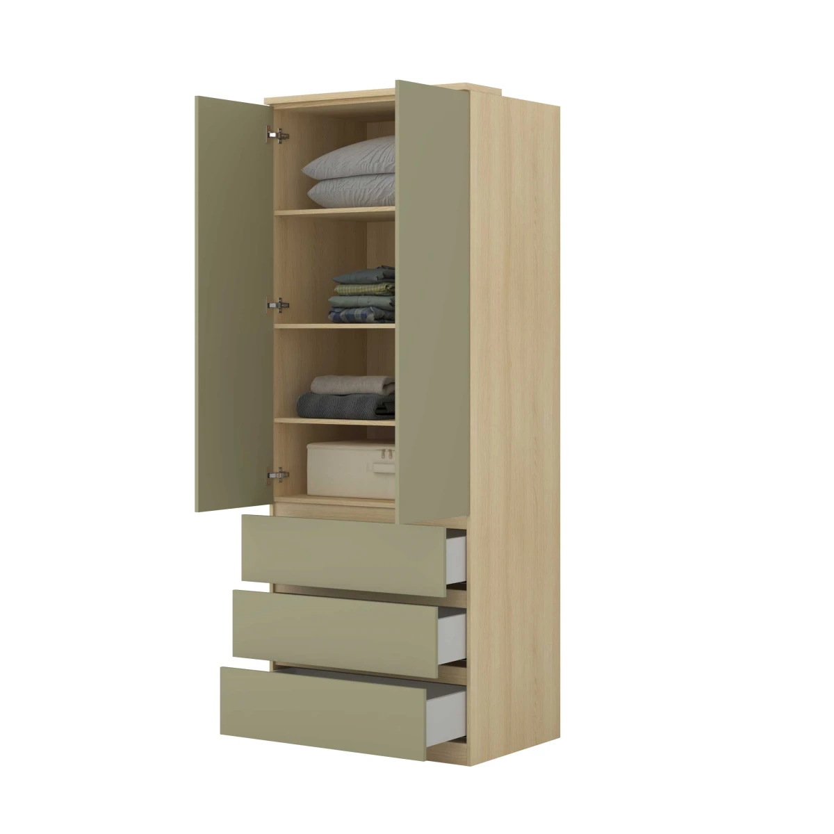 TERRA 24LEON68_4bb SZAFA DWUDRZWIOWA 3 SZUFLADY DO SYPIALNI MŁODZIEŻOWA DĄB LINDBERG EUKALIPTUS WEWNĄTRZ PÓŁKI PÓŁARANŻ.jpg