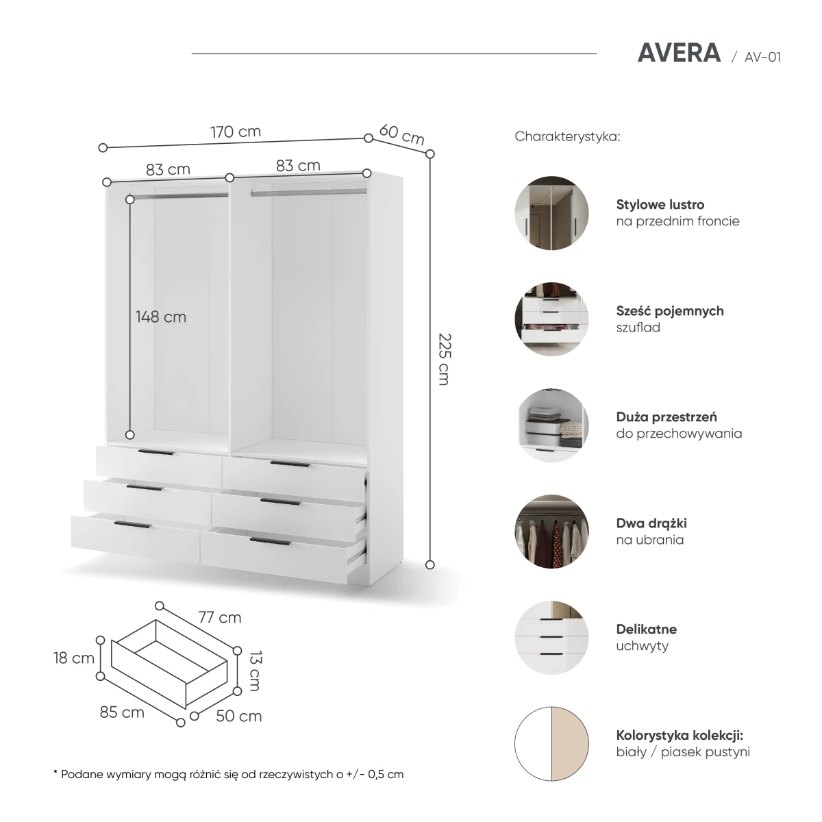AV1BI_07 SZAFA AVERA BIAŁA OTWIERANA CZTERODRZWIOWA 6-SZUFLAD Z LUSTREM OPIS WYMIARY.jpg