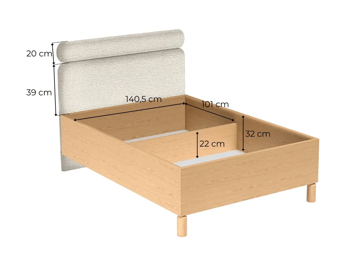 ŁÓŻKO 140X200 SANDEN SN-12 DĄB STYL SKANDYNAWSKI DO SALONU POKOJU SYPIALNI WYMIARY WEWNĄTRZ.webp