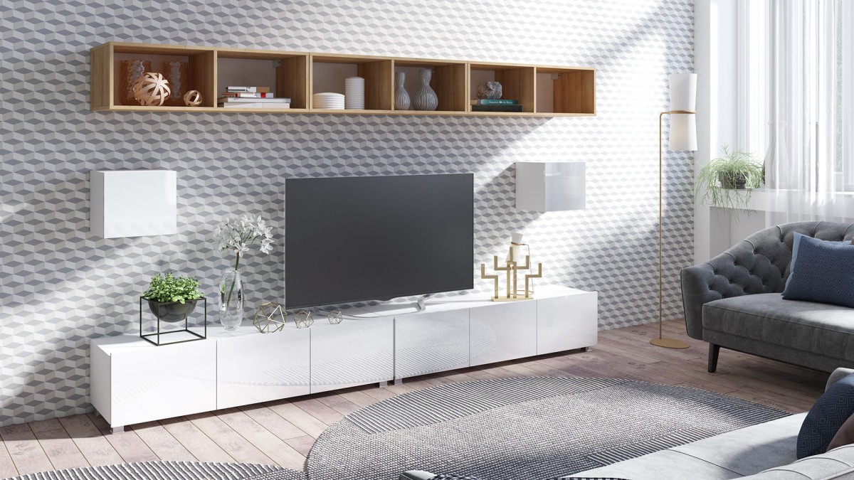 ZESTAW 34 biały-dąb złoty (2) PRESTIŻ ZESTAW MEBLI Do Salonu Meblościanka POKÓJ Szafka Wisząca Uniwersalna RTV Wysoki Połysk.jpg