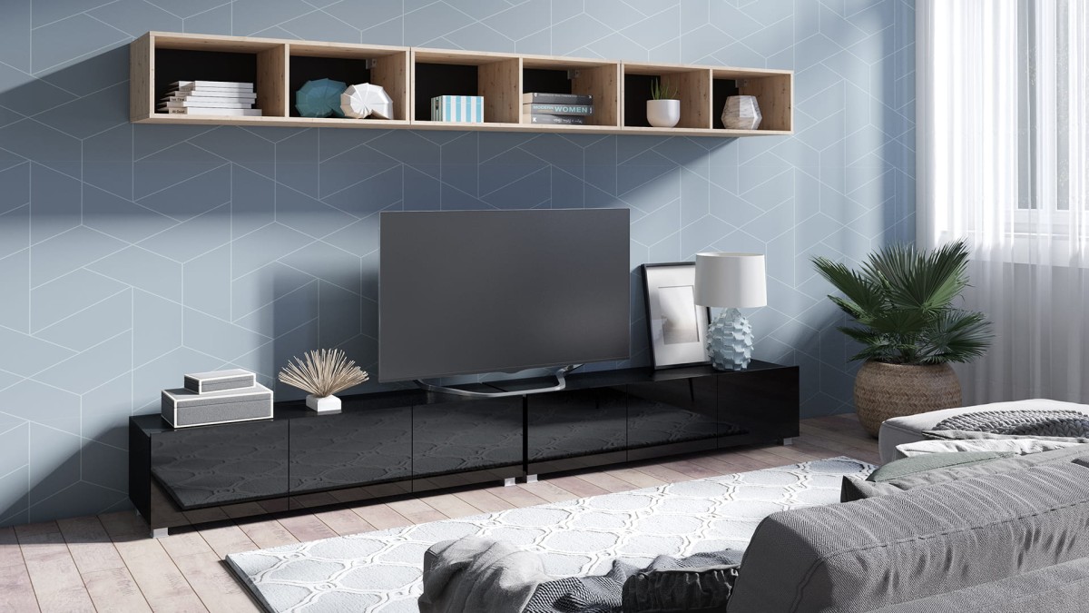 ZESTAW 33 czarny-dąb artisan (2) PRESTIŻ ZESTAW MEBLI Do Salonu Meblościanka POKÓJ Szafka Wisząca Uniwersalna RTV Wysoki Połysk.jpg