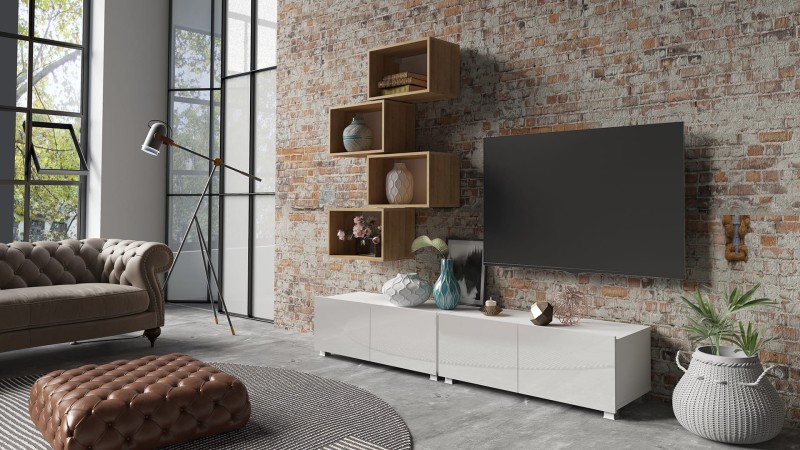 ZESTAW 30 biały-dąb złoty PRESTIŻ ZESTAW MEBLI Do Salonu Meblościanka POKÓJ Szafka Wisząca Uniwersalna RTV Wysoki Połysk.jpg