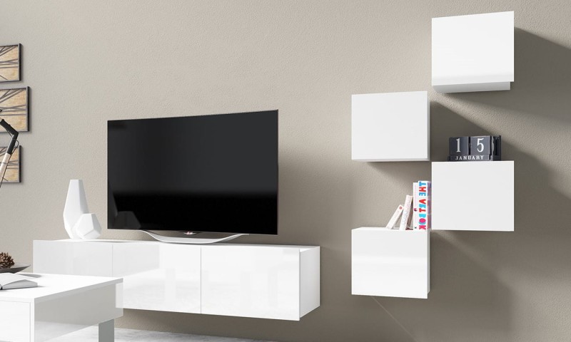 PRESTIŻ ZESTAW MEBLI Do Salonu Meblościanka POKÓJ Szafka Wisząca Uniwersalna RTV Wysoki Połysk ZESTAW NR 21-19 BIAŁY.jpg