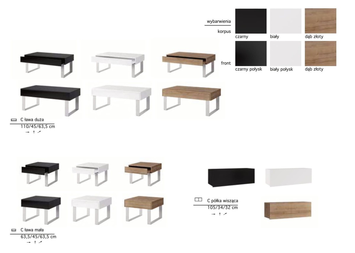 PRESTIŻ ZESTAW MEBLI SYSTEM  SZAFKA WISZĄCA 105 STOLIK  KAWOWY BIAŁY CZARNY POŁYSK DĄB ZŁOTY.jpg