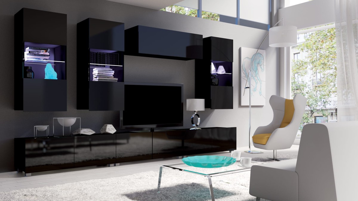 ZESTAW NR 11 CZARNY PRESTIŻ ZESTAW MEBLI Do Salonu Meblościanka POKÓJ Szafka Wisząca Uniwersalna RTV Wysoki Połysk.jpg