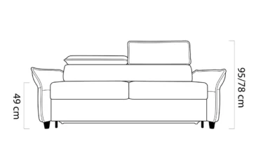 MANZO_nowoczesna sofa do salonu z włoską funkcją spania regulowan zagłówki nóżki wymiary front.webp