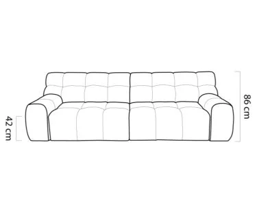 COCOON-BIGSOFA-nowoczesna duża sofa do salonu z elektryczną regulacją głebokości siedziska pikowana przeszycia bigsofa wymiary front.webp