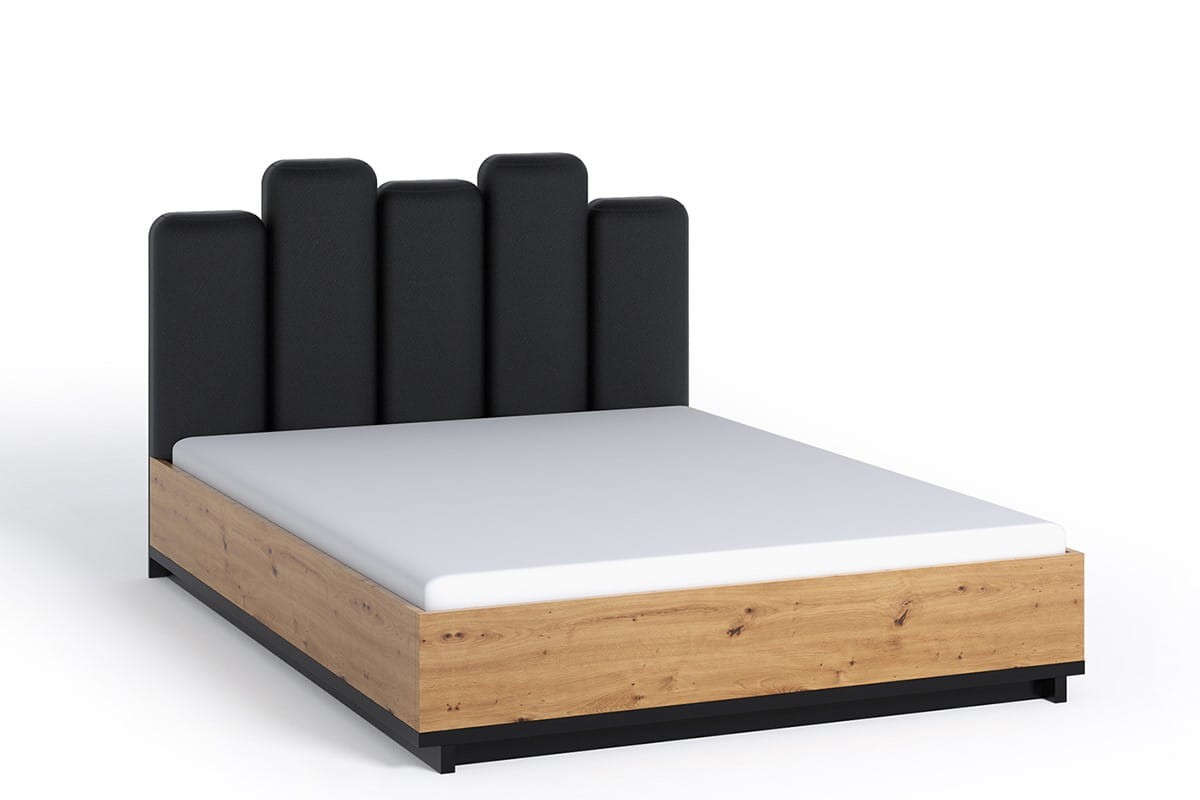 IN ŁÓŻKO 160 x 200  INES Dąb Artisan Czarna Pojemnik Tapicerowane zagłowie Nowoczesne Materac.jpg