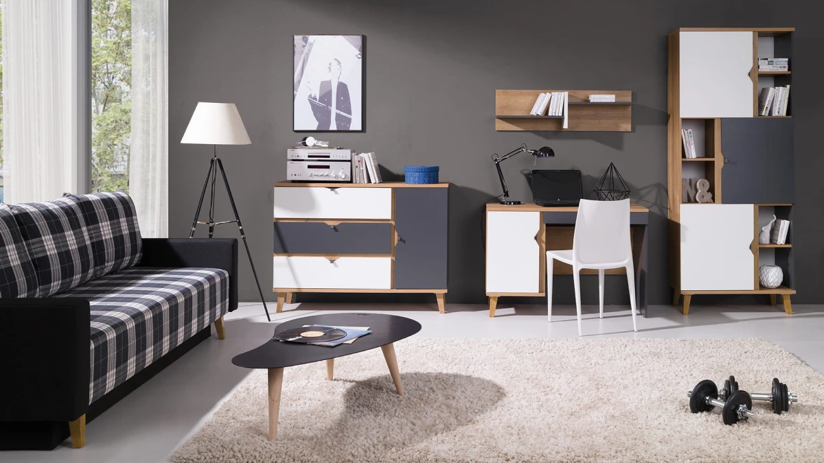 ARANŻ 9 System mebli MEMONE do pokoju dziecka młodzieżowy salonu Dąb złoty grafit biały nowoczesny zestaw.jpg
