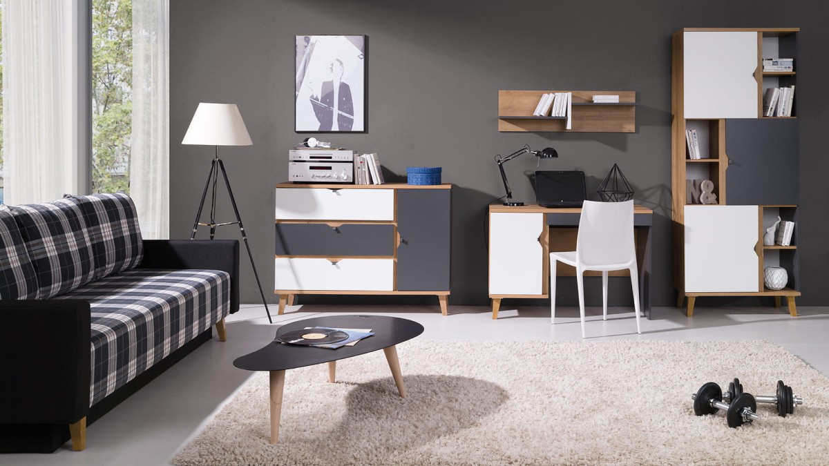 ARANŻ 9 System mebli MEMONE do pokoju dziecka młodzieżowy salonu Dąb złoty grafit biały nowoczesny zestaw.jpg