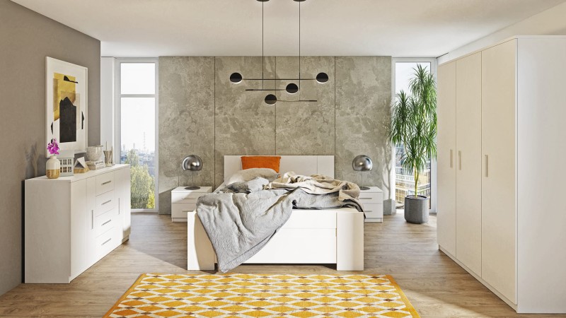 BONO 3D biały Zestaw Mebli do Sypialni Biała Łóżko Komoda Stolik Nocny Szafa LED.jpg