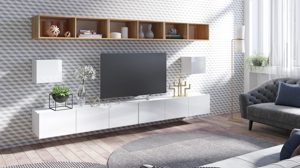 ZESTAW 34 biały-dąb złoty PRESTIŻ ZESTAW MEBLI Do Salonu Meblościanka POKÓJ Szafka Wisząca Uniwersalna RTV Wysoki Połysk.jpg