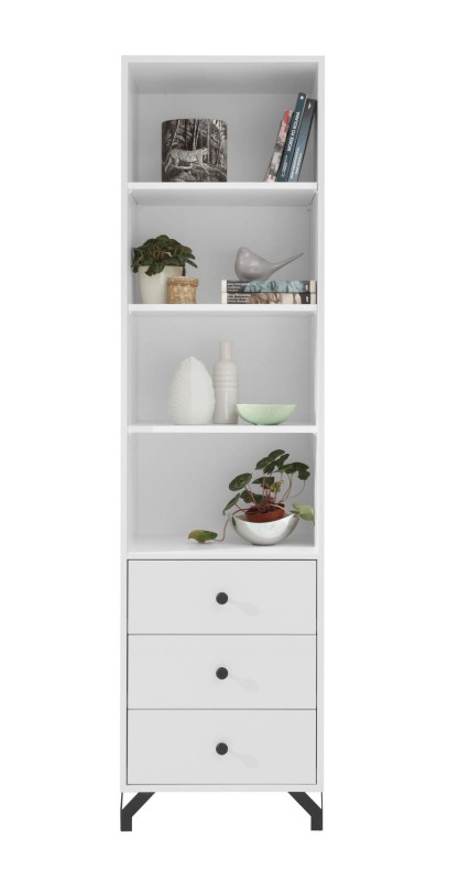 BE_04 BERGEN Regał Biały Szuflady Duża Wąska Wysoka Nóżkach Do Salonu Pokoju.jpg