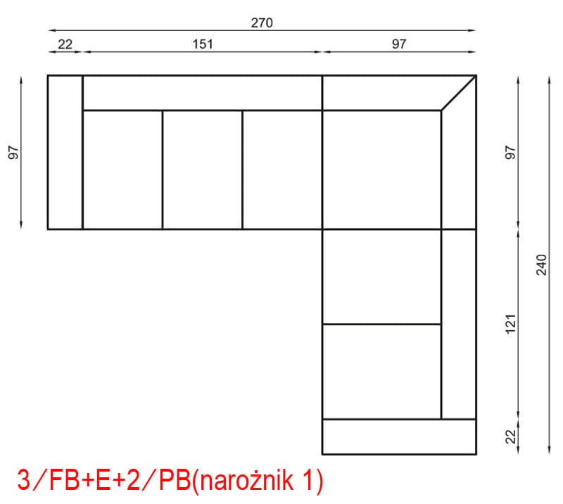Narożnik Irys 1 Modułowy Funkcja Spania Pojemnik na Pościel Regulowany Zagłowek Wymiary.jpg