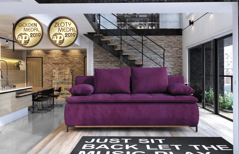 Sofa Sweet z Funkcją Spania i Pojemnikiem na Pościel Luźne Poduszki do Salonu Pokoju Nowoczesna Styl Fioletowa Bez Boków Mała Młodzieżowa Dwuosobowa.jpg