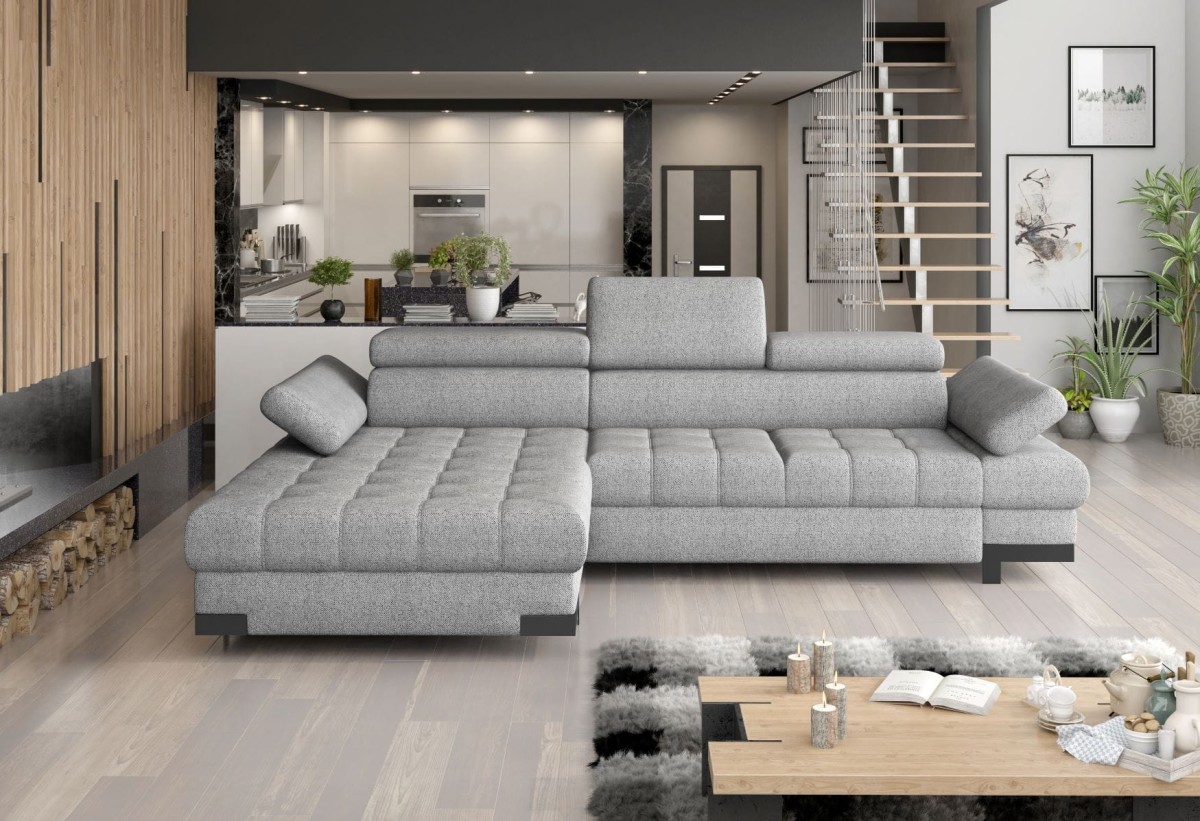 Narożnik SELVA mini Lewy Do Salonu Tkanina Evolution 17 Regulowane zagłówki pojemnik na pościel Funkcja Spania regulowane podłokietniki Nowoczesny Loft.jpg