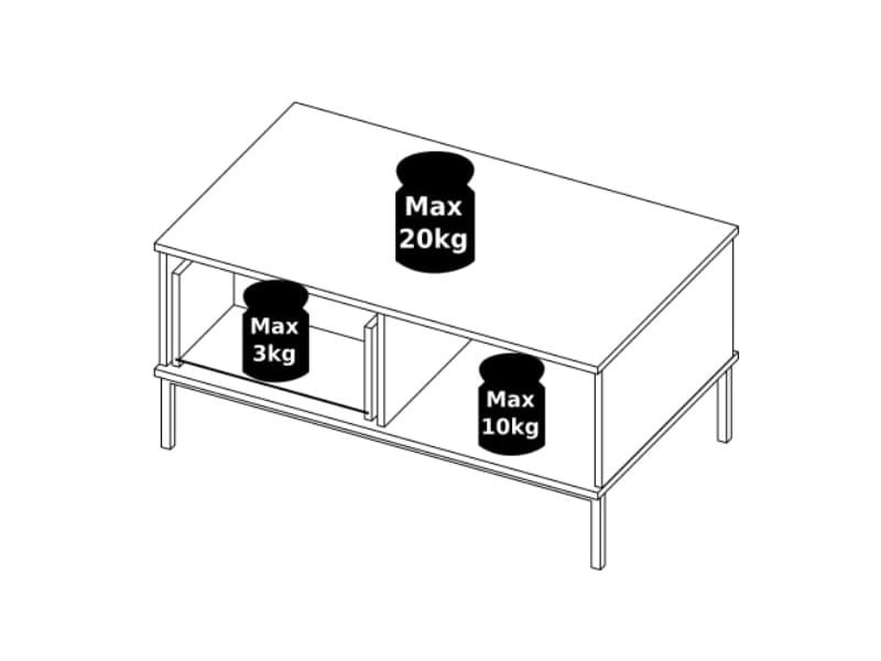 Stolik Kawowy LOFT Biały Nowoczesny Do Salonu Pokoju Szuflada Wysokie Czarne Nogi QUERTY ŁAWA (Biały) QT-02 Wymiary.jpg