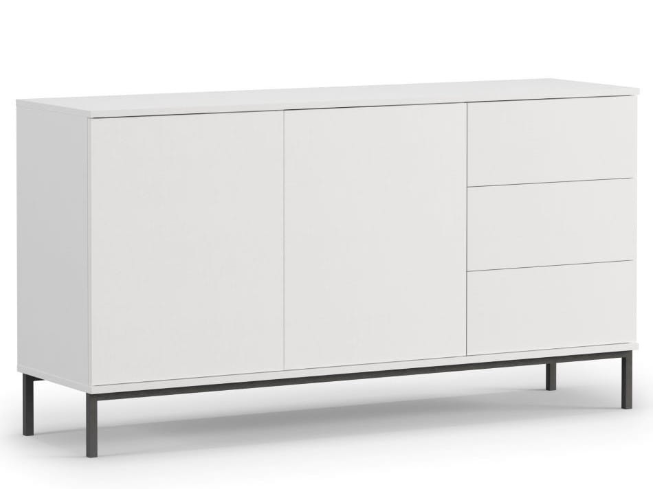 QUERTY K2D3SZ Biały Komoda QT-01 Biała LOFT Do Salonu Pokoju Duża Wysokie Czarne Nogi  3 Szuflady 2 Drzwi 150 cm.jpg