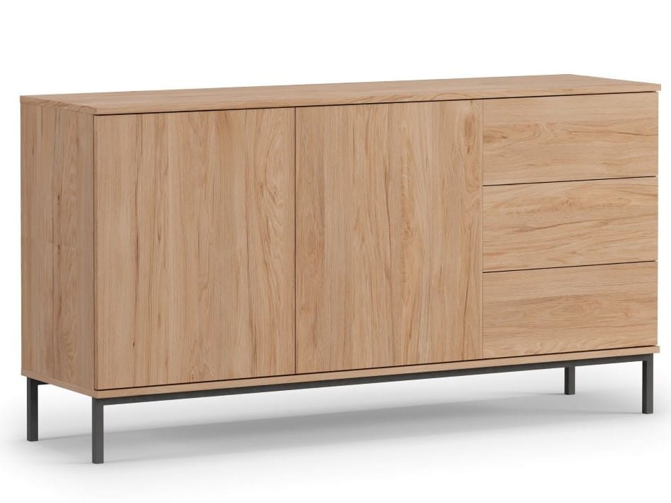 QUERTY K2D3SZ (Natural Rockford Hickory) Komoda Do Salonu Duża Pokoju LOFT Wysokie Czarne Nóżki 3 Szuflady 2 Dzrwi Nowoczesna  3 Szuflady 2 Drzwi 150 cm.jpg