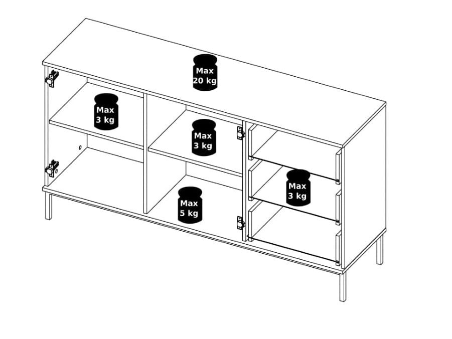 QUERTY K2D3SZ Komoda Środek 3 Szuflady 2 Drzwi 150 cm Do Salonu Pokoju LOFT Wymiary.jpg