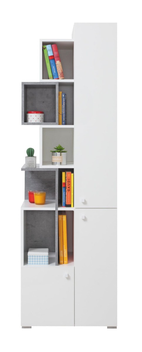 Regał SIGMA SI 04 Beton Biały  Lux Szafka Półki Dwudrzwiowa Do Pokoju Młodzieżowego Nowoczesna Duża Drzwi.jpg