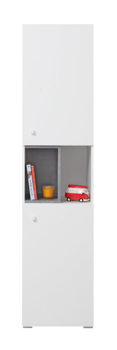 Szafka SIGMA SI 05 Słupek Wąska Bieliżniarka Beton Biały  Lux Szafka Półki Dwudrzwiowa Do Pokoju Młodzieżowego Nowoczesna Duża Drzwi.jpg