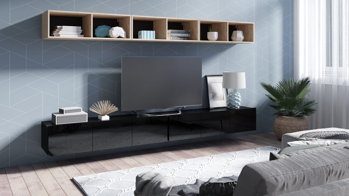 ZESTAW 33 czarny-dąb artisan PRESTIŻ ZESTAW MEBLI Do Salonu Meblościanka POKÓJ Szafka Wisząca Uniwersalna RTV Wysoki Połysk.jpg