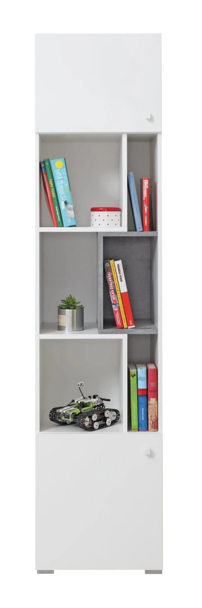 Szafka SIGMA SI 06 Regał Słupek Wąska Beton Biały Lux Półki Dwudrzwiowa Do Pokoju Młodzieżowego Nowoczesna Duża Drzwi.jpg