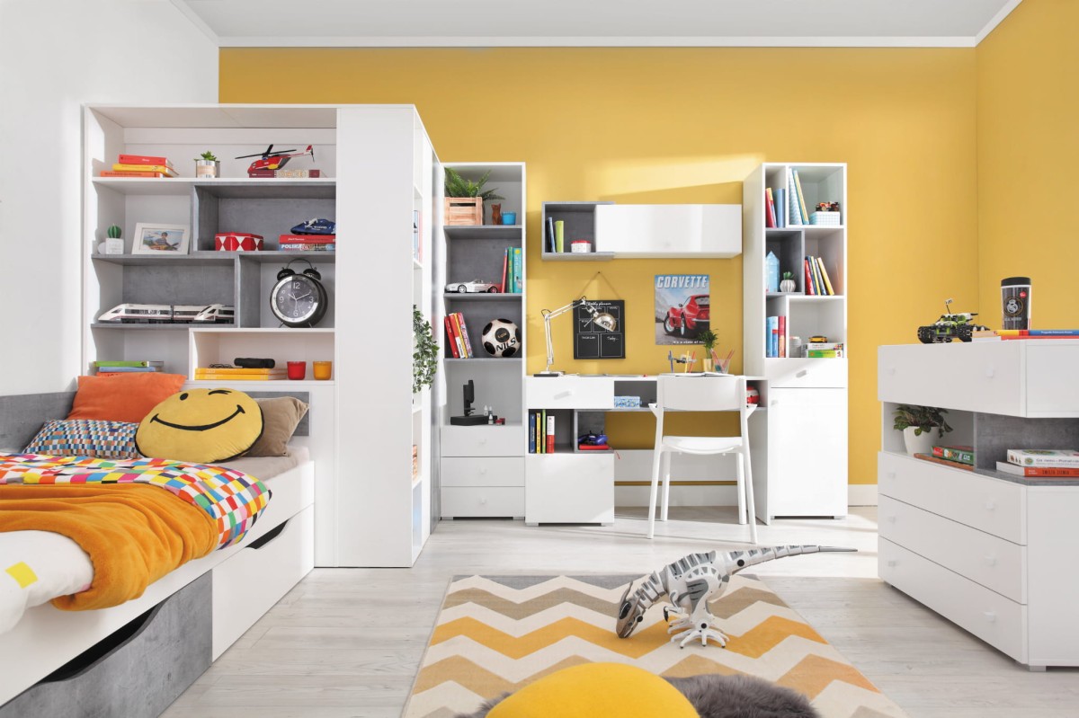 Sigma Bialy System Mebli Młodzieżowy Do Pokoju Dziecka Nowoczesny Biały Lux Dąb Biurko Łóżko Garderoba Szafa Regał.jpg