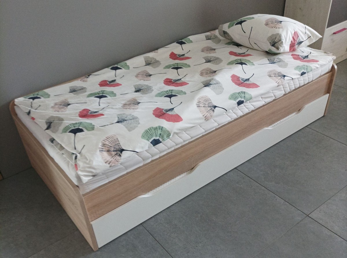 Łóżko TWINS 80 90 x 200 Rozkładane Młodzieżowe Dwa Poziomy Materac Gratis Kornelo Meble Dąb Sonoma Biały Szuflada Nowoczesne Do Pokoju Dziecka Sypialni.jpg