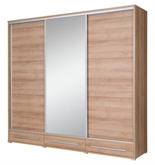 Szafa HAJFA Szerokość 255 cm Dąb Riviera Lustro Do Sypialni Pokoju Garderoba Duża Trzy Szuflady.jpg