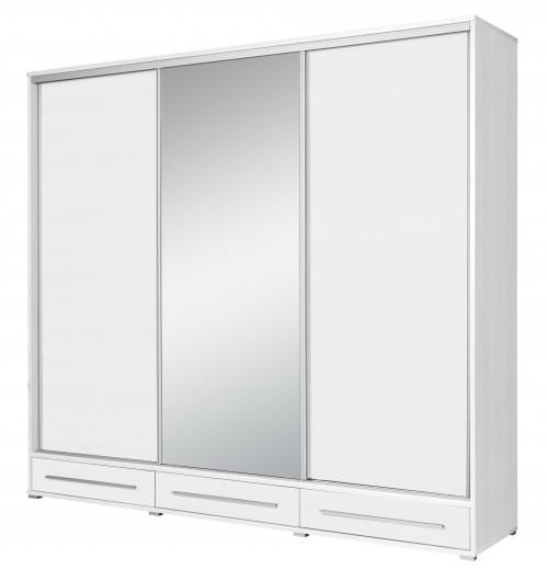 Szafa HAJFA Szerokość 255 cm Biała Lustro Do Sypialni Pokoju Garderoba Duża Trzy Szuflady.jpg