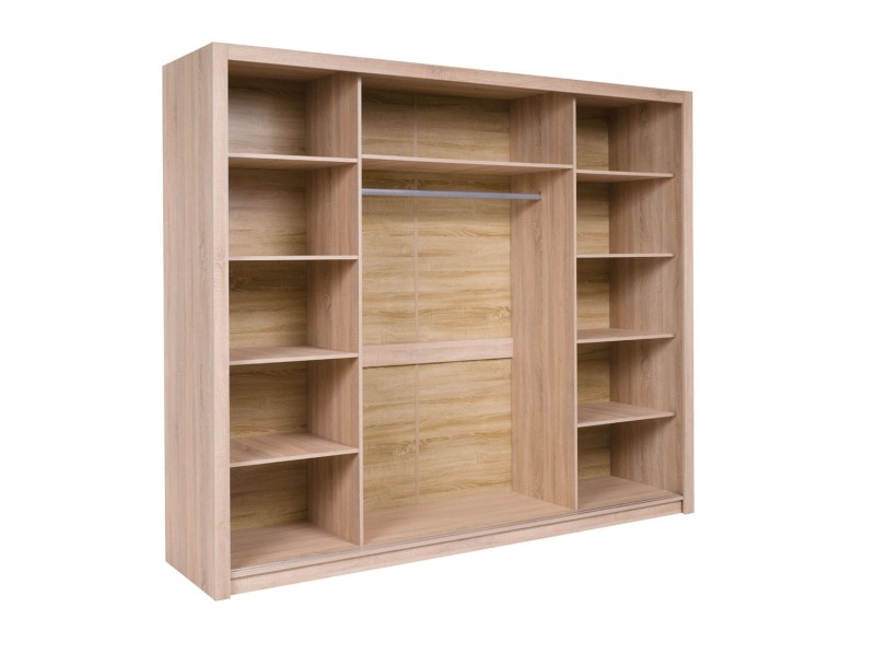 Szafa MISTRAL Szerokość 250 cm Wysokość 206 cm Biała Dąb Sonoma Lustro Trzydrzwiowa Nowoczesna Do Sypialni Pokoju Garderoba Środek.jpg