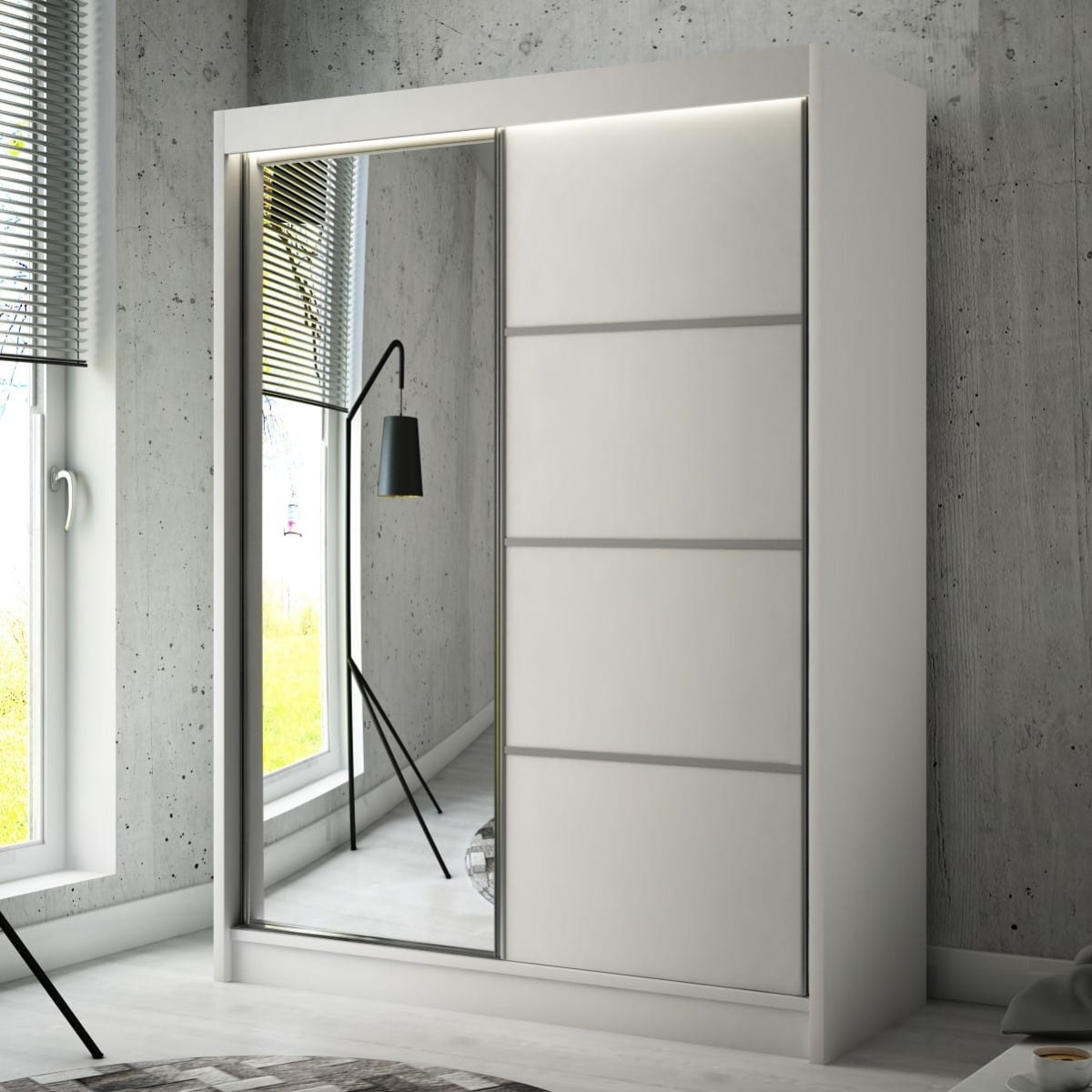 Szafa Przesuwna PAKO Szerokość 120 cm Biała + front Biały Lustro Dwudrzwiowa 2-drzwi Do Sypialni Pokoju Salonu Garderoba Duża.jpg