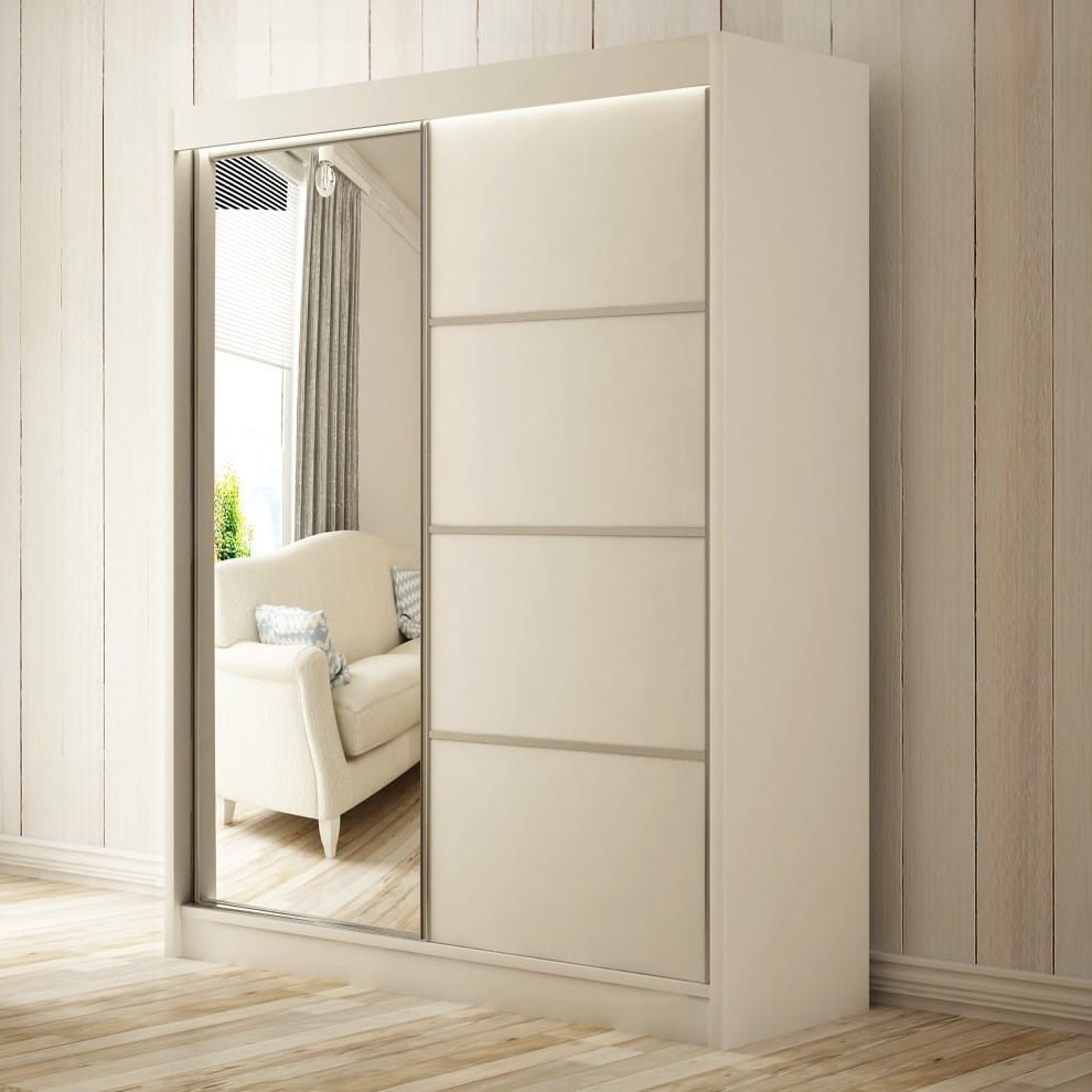 Szafa Przesuwna PAKO Szerokość 200 cm Biała + front Biały Lustro Dwudrzwiowa 2-drzwi Do Sypialni Pokoju Salonu Garderoba Duża.jpg
