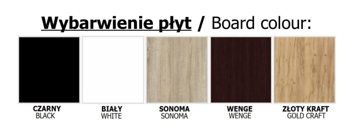 Kolory Płyt Frontów Korpusu Szaf Biały Czarny Dąb Sonoma Wenge Craft Złoty.jpg