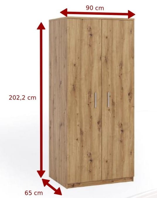 BO SZAFA 2-DRZWIOWA BONO do sypialni drążek półki Szerokość 90 cm Wysokość 202 cm Nowoczesna Garderoba Pokój Wymiary.jpg