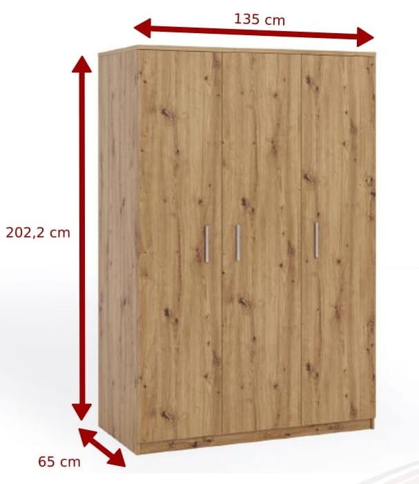 BO SZAFA 3-DRZWIOWA Biała BONO do Sypialni Pokoju Garderoba 2-drążki półki Wymiary.jpg