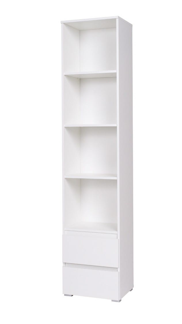 Regał COSMO C01 Słupek Wąski Szerokość 45 cm Wysoki 204 cm Półki 2-Szuflady Biały Do Pokoju Dziecka Salonu Gabinetu Biura Młodzieżowy Uniwersalny