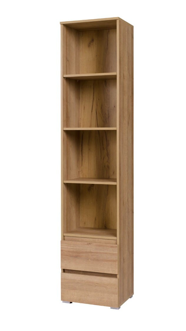 Regał COSMO C01 Słupek Wąski Szerokość 45 cm Wysoki 204 cm Półki 2-Szuflady Dąb Riviera Do Pokoju Dziecka Salonu Gabinetu Biura Młodzieżowy Uniwersalny
