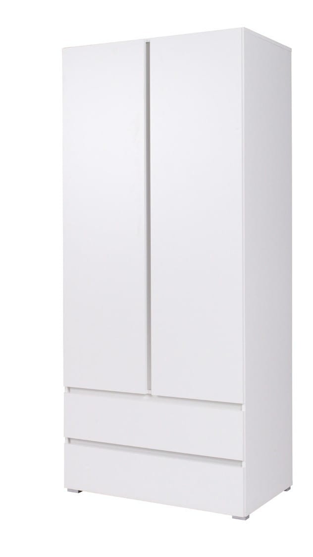 Szafa COSMO C02 Szerokość 92 cm Wysokość 204 cm Dwudrzwiowa z Szufladami Biała Mała Do Sypialni Pokoju Młodzieżowa Garderoba Drążek Półki