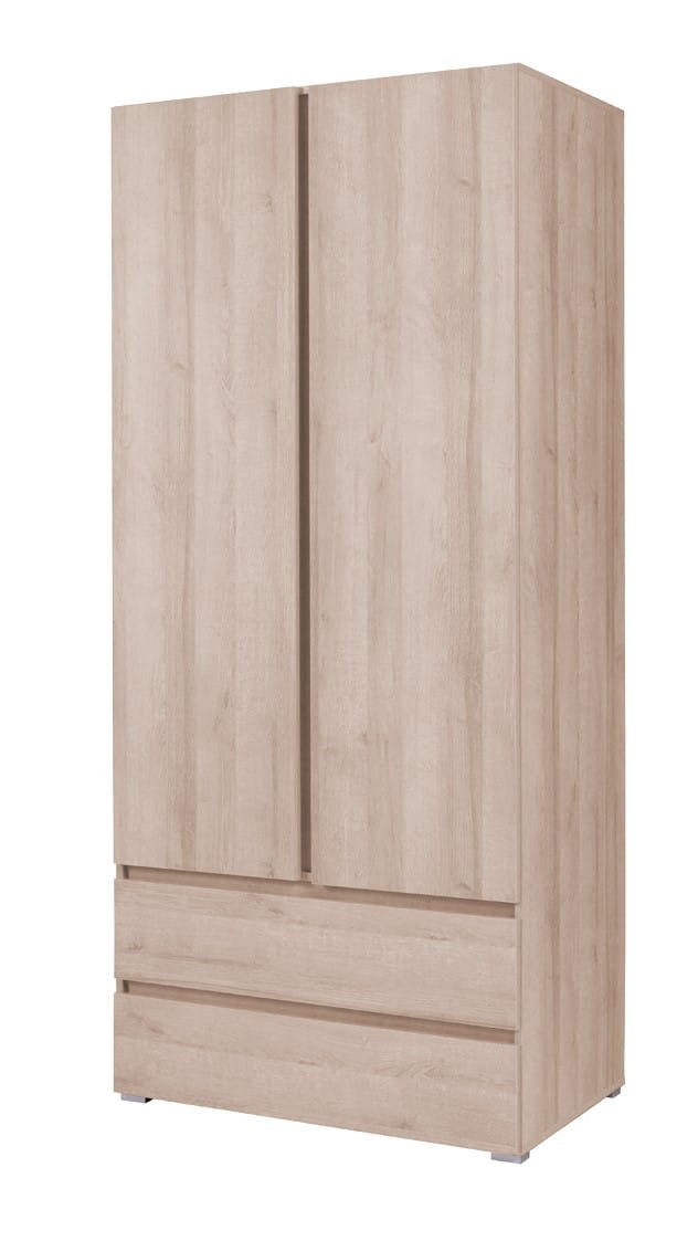 Szafa COSMO C02 Szerokość 92 cm Wysokość 204 cm Dwudrzwiowa z Szufladami Dąb Sonoma Mała Do Sypialni Pokoju Młodzieżowa Garderoba Drążek Półki