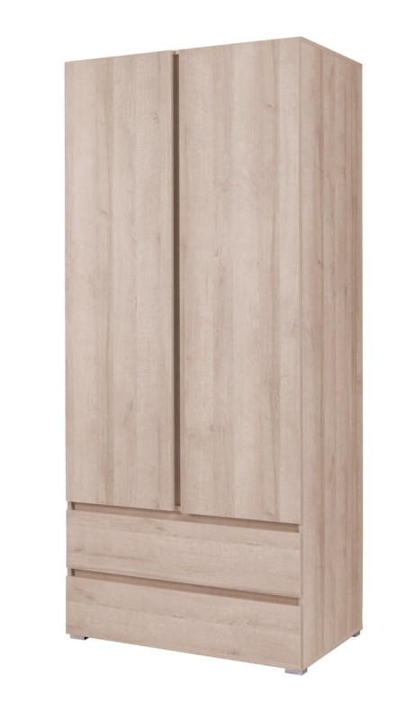 Szafa COSMO C02 Szerokość 92 cm Wysokość 204 cm Dwudrzwiowa z Szufladami Dąb Sonoma Mała Do Sypialni Pokoju Młodzieżowa Garderoba Drążek Półki