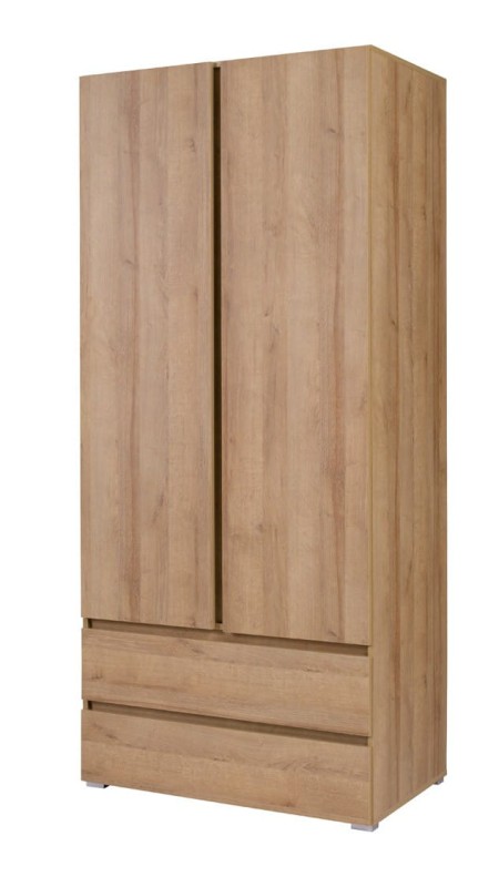Szafa COSMO C02 Szerokość 92 cm Wysokość 204 cm Dwudrzwiowa z Szufladami Dąb Riviera Mała Do Sypialni Pokoju Młodzieżowa Garderoba Drążek Półki
